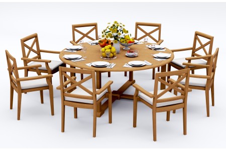 9 PC Dining Set - 72" Round Table & 8 Granada Stacking Arm Chairs 
