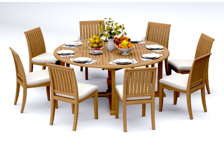 9 PC Dining Set - 72" Round Table & 8 Lagos Armless Chairs