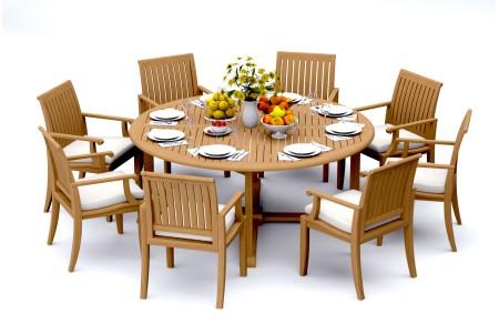 9 PC Dining Set - 72" Round Table & 8 Lagos Arm Chairs