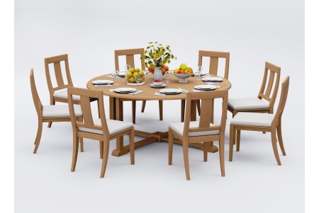 9 PC Dining Set - 72" Round Table & 8 Osbo Armless Chairs 