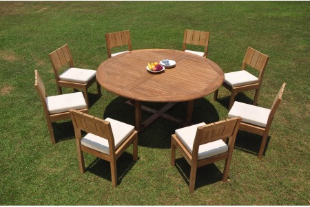 9 PC Dining Set - 72" Round Table & 8 Vera Armless Chairs 
