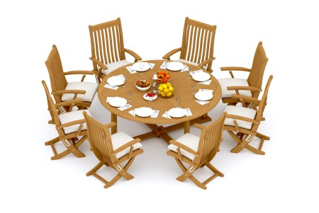 9 PC Dining Set - 72" Round Table & 8 Warwick Arm Chairs 