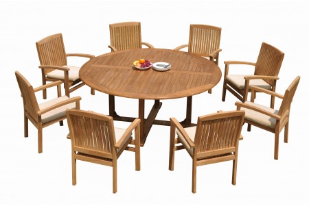 9 PC Dining Set - 72" Round Table & 8 Wave Stacking Arm Chairs 