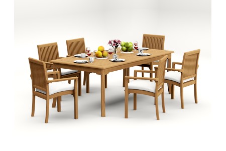 7 PC Dining Set - 83" Rectangle Table & 6 Lua Stacking Arm Chairs 