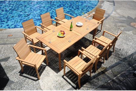 9 PC Dining Set - 83" Rectangle Table & 8 Algrave Stacking Arm Chairs 