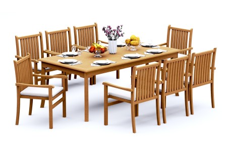 9 PC Dining Set - 83" Rectangle Table & 8 Cahyo Stacking Arm Chairs 