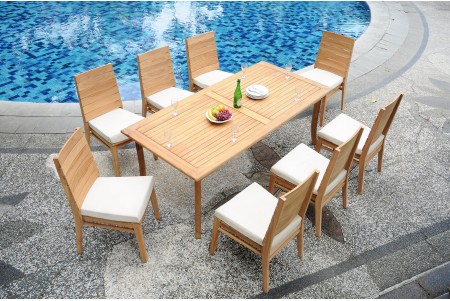 9 PC Dining Set - 83" Rectangle Table & 8 Charleston Stacking Arm Chairs 