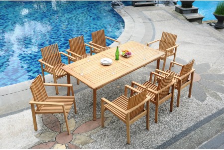 9 PC Dining Set - 83" Rectangle Table & 8 Clipper Stacking Arm Chairs 