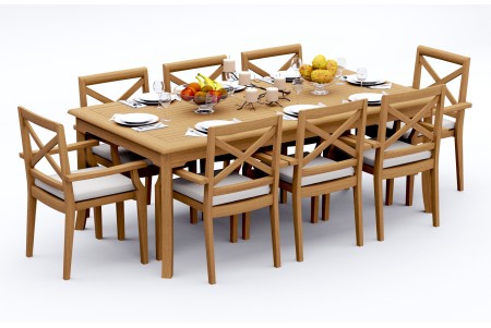 9 PC Dining Set - 83" Rectangle Table & 8 Granada Stacking Arm Chairs 