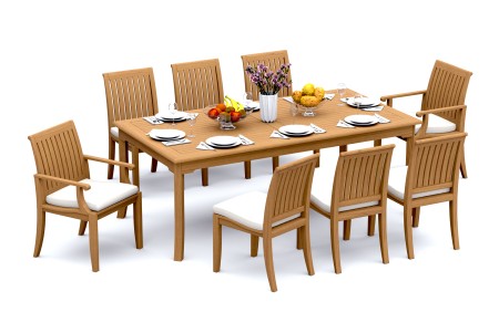 9 PC Dining Set - 83" Rectangle Table & 8 Lagos Chairs (2 Arms + 6 Armless) 