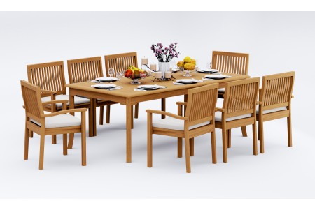 9 PC Dining Set - 83" Rectangle Table & 8 Leveb Stacking Arm Chairs 