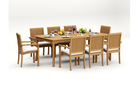 9 PC Dining Set - 83" Rectangle Table & 8 Lua Stacking Arm Chairs 