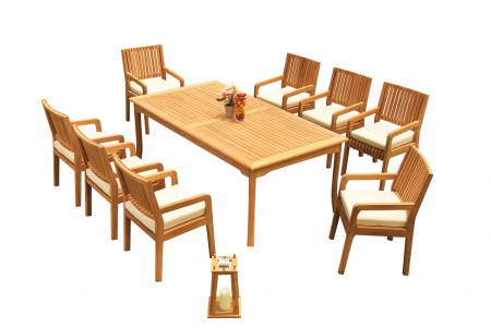 9 PC Dining Set - 83" Rectangle Table & 8 Maldives Arm Chairs 