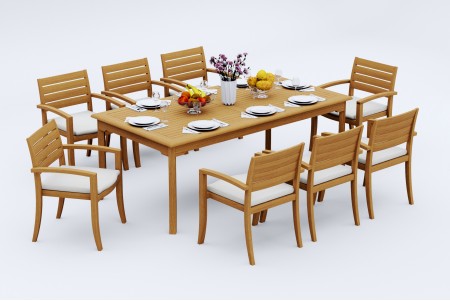 9 PC Dining Set - 83" Rectangle Table & 8 Travota Stacking Arm Chairs 