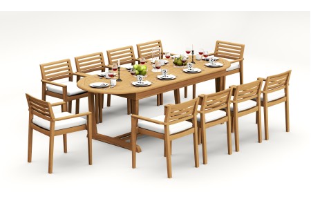 11 PC Dining Set - 94" Double Extension Masc Oval Table & 10 Montana Stacking Arm Chairs