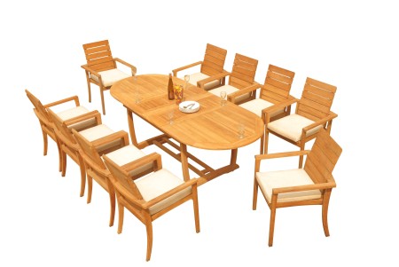 11 PC Dining Set - 94" Double Extension Masc Oval Table & 10 Algrave Stacking Arm Chairs
