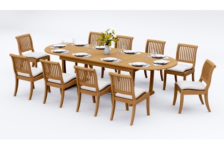 11 PC Dining Set - 94" Double Extension Masc Oval Table & 10 Arbor Stacking Armless Chairs
