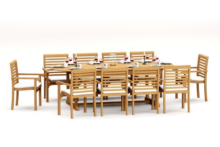 11 PC Dining Set - 94" Double Extension Masc Oval Table & 10 Hari Stacking Arm Chairs
