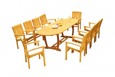 11 PC Dining Set - 94" Double Extension Masc Oval Table & 10 Wave Stacking Arm Chairs