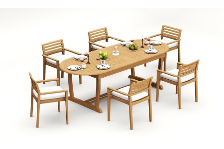 7 PC Dining Set - 94" Double Extension Masc Oval Table & 6 Montana Stacking Arm Chairs