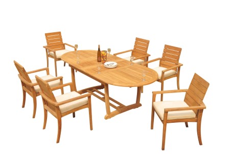 7 PC Dining Set - 94" Double Extension Masc Oval Table & 6 Algrave Stacking Arm Chairs