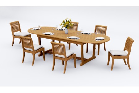 7 PC Dining Set - 94" Double Extension Masc Oval Table & 6 Arbor Stacking Armless Chairs