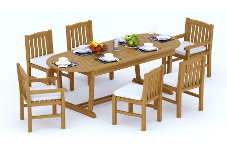 7 PC Dining Set - 94" Double Extension Masc Oval Table & 6 Devon Chairs (2 Arms + 4 Armless) 