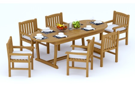 7 PC Dining Set - 94" Double Extension Masc Oval Table & 6 Devon Arm Chairs