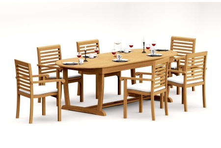 7 PC Dining Set - 94" Double Extension Masc Oval Table & 6 Hari Stacking Arm Chairs