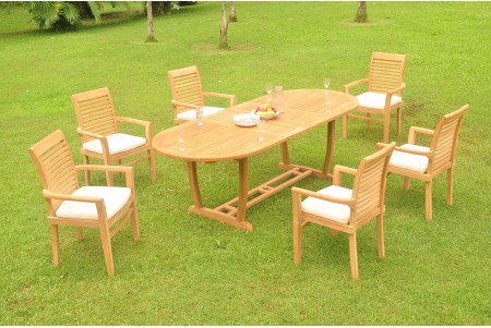 7 PC Dining Set - 94" Double Extension Masc Oval Table & 6 Mas Stacking Arm Chairs
