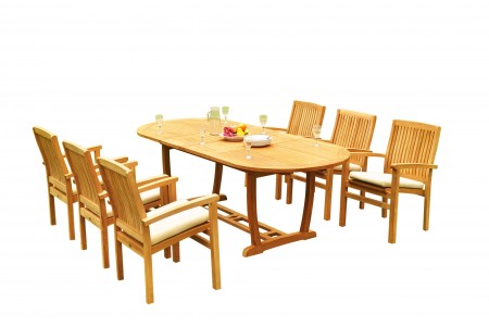 7 PC Dining Set - 94" Double Extension Masc Oval Table & 6 Wave Stacking Arm Chairs