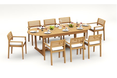 9 PC Dining Set - 94" Double Extension Masc Oval Table & 8 Montana Stacking Arm Chairs