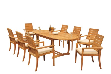 9 PC Dining Set - 94" Double Extension Masc Oval Table & 8 Algrave Stacking Arm Chairs