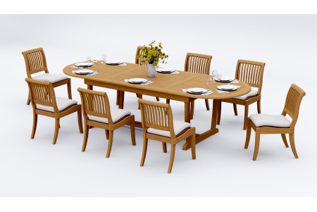 9 PC Dining Set - 94" Double Extension Masc Oval Table & 8 Arbor Stacking Armless Chairs