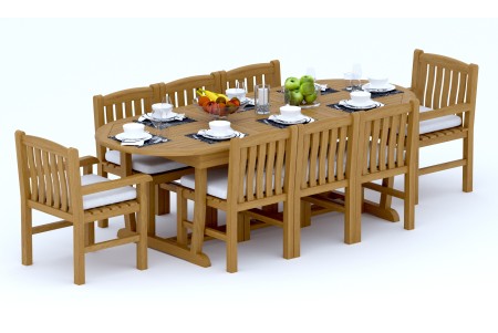 9 PC Dining Set - 94" Double Extension Masc Oval Table & 8 Devon Chairs (2 Arms + 6 Armless)