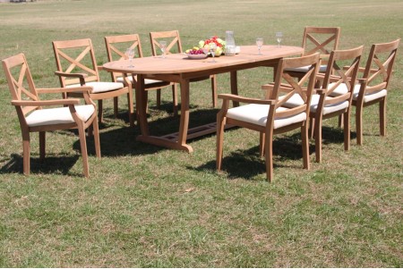 9 PC Dining Set - 94" Double Extension Masc Oval Table & 8 Granada Stacking Arm Chairs