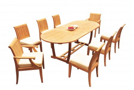 9 PC Dining Set - 94" Double Extension Masc Oval Table & 8 Lagos Chairs (2 Arms + 6 Armless)