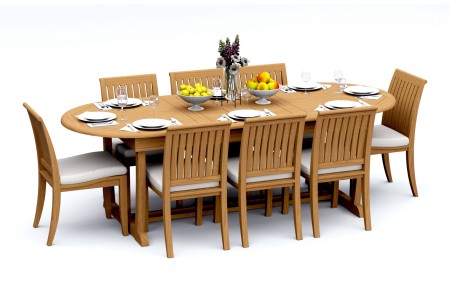9 PC Dining Set - 94" Double Extension Masc Oval Table & 8 Lagos Armless Chairs
