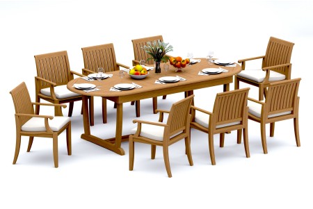 9 PC Dining Set - 94" Double Extension Masc Oval Table & 8 Lagos Arm Chairs