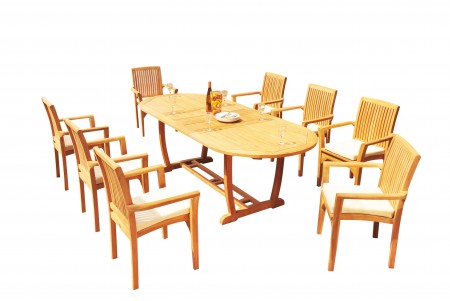 9 PC Dining Set - 94" Double Extension Masc Oval Table & 8 Lua Stacking Arm Chairs