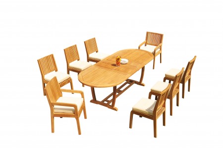 9 PC Dining Set - 94" Double Extension Masc Oval Table & 8 Maldives Chairs (2 Arms + 6 Armless)
