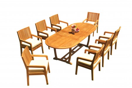 9 PC Dining Set - 94" Double Extension Masc Oval Table & 8 Maldives Arm Chairs