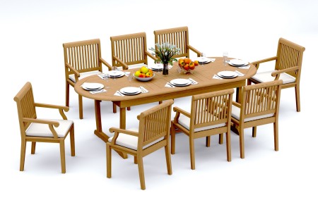 9 PC Dining Set - 94" Double Extension Masc Oval Table & 8 Sack Arm Chairs