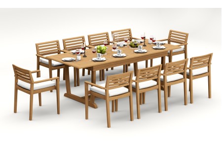 11 PC Dining Set - 94" Double Extension Masc Rectangle Table & 10 Montana Stacking Arm Chairs