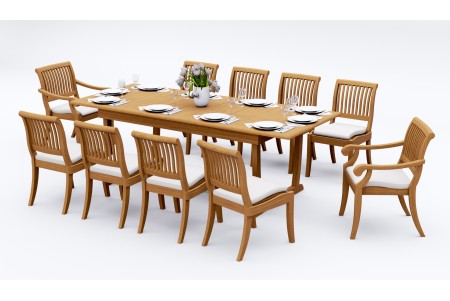 11 PC Dining Set - 94" Double Extension Masc Rectangle Table & 10 Arbor Stacking Chairs (8 Armless, 2 Arms)  