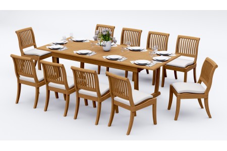 11 PC Dining Set - 94" Double Extension Masc Rectangle Table & 10 Arbor Stacking Armless Chairs