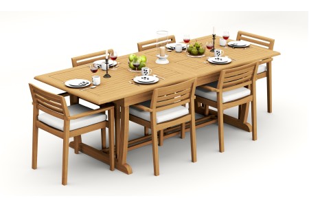 7 PC Dining Set - 94" Double Extension Masc Rectangle Table & 6 Montana Stacking Arm Chairs