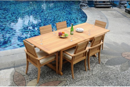 7 PC Dining Set - 94" Double Extension Masc Rectangle Table & 6 Algrave Stacking Arm Chairs