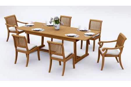 7 PC Dining Set - 94" Double Extension Masc Rectangle Table & 6 Arbor Stacking Chairs (4 Armless, 2 Arms)  