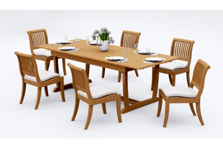 7 PC Dining Set - 94" Double Extension Masc Rectangle Table & 6 Arbor Stacking Armless Chairs